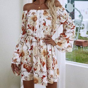 Allover Floral Guipure Lace Off  Shoulder Dress